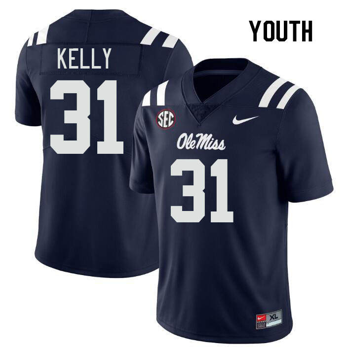 Youth #31 Torian Kelly Ole Miss Rebels College Football Jerseys Stitched Sale-Navy